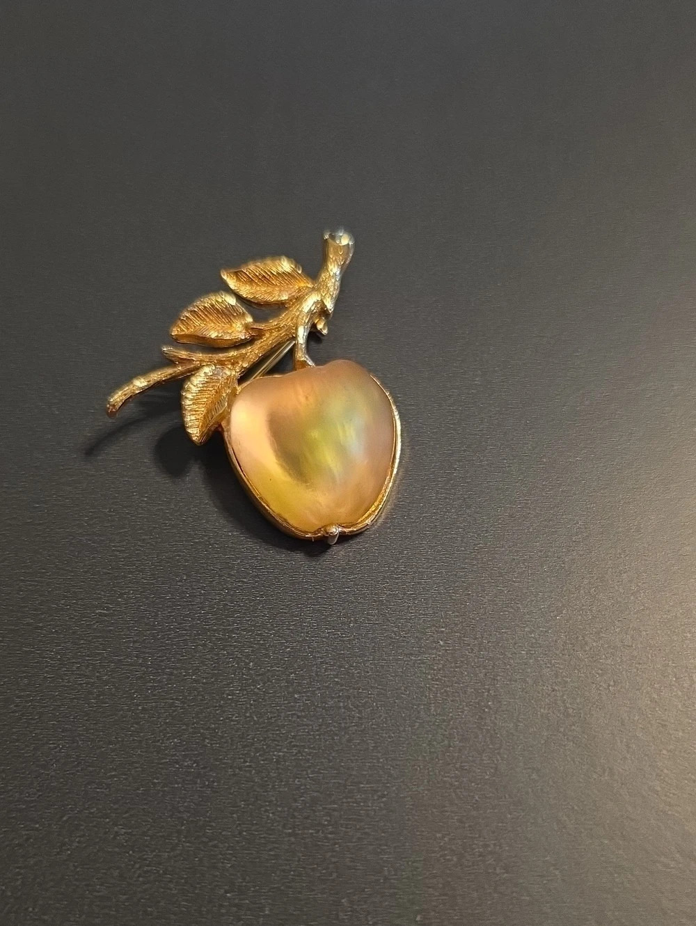 Trifari Crown Trifari Frosted Glass Apple Brooch Gold